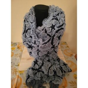 Vintage Blue 68" Pashmina Brand Broomstick Lace Scarf/ Wrap 40% Wool & 60% Silk